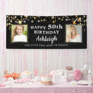 Birthday Gold Stars Lights 2 Photo Your Colour Banner