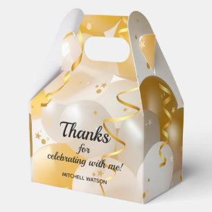 Birthday Gold White Balloons Large Gable Party Favour Box