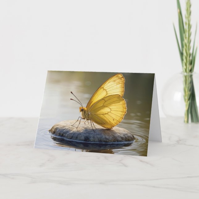 Birthday Golden Butterfly On a Rock in Water Card (Front)