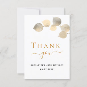 Birthday golden eucalyptus elegant white thank you card