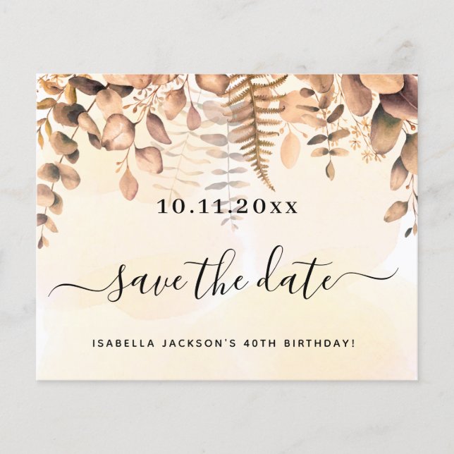 Birthday golden eucalyptus fall save the date (Front)