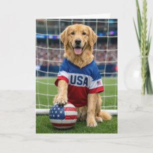 Birthday Golden Retriever American Soccer Player Card