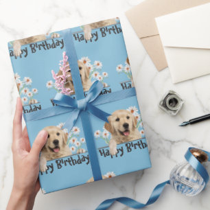 Birthday Golden Retriever and Daisies Wrapping Paper