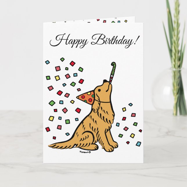 Birthday Golden Retriever Cartoon Card (Front)