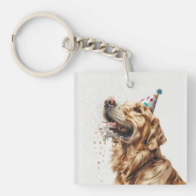 Birthday Golden Retriever Dog Key Ring (Front)