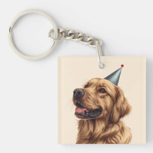 Birthday Golden Retriever Dog Key Ring