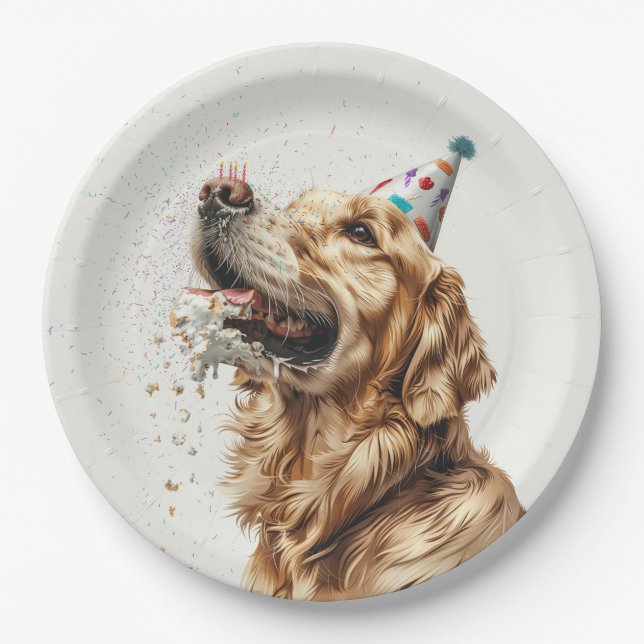 Birthday Golden Retriever Dog Paper Plate (Front)