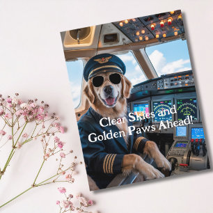 Birthday Golden Retriever Dog Pilot Funny  Postcard