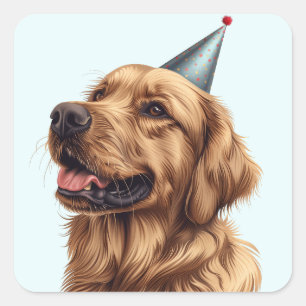 Birthday Golden Retriever Dog Square Sticker