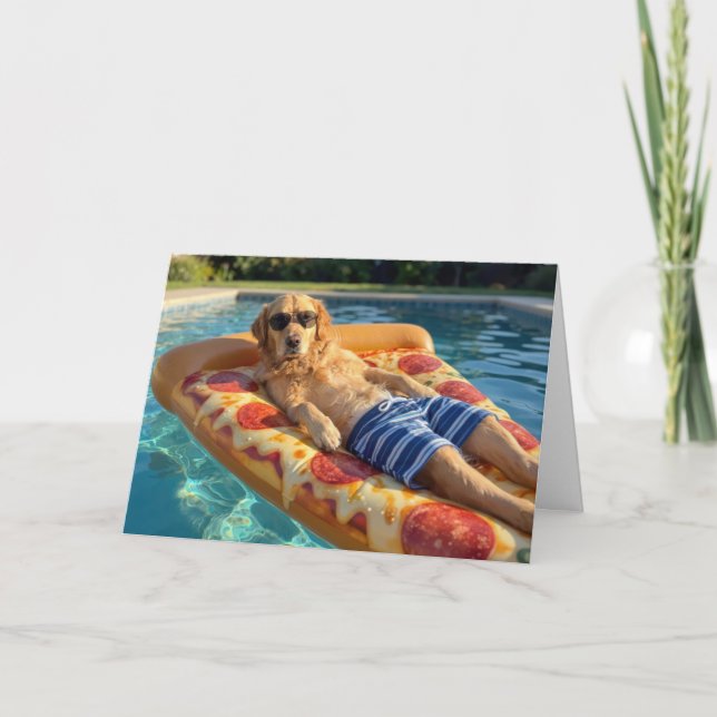 Birthday Golden Retriever Floating in Pool Card (Front)