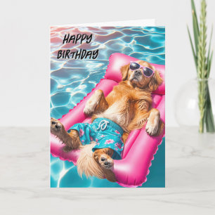Birthday Golden Retriever Floating In Pool Card