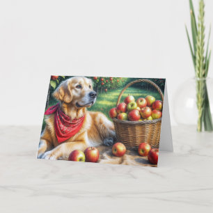 Birthday Golden Retriever in an Apple Orchard Card