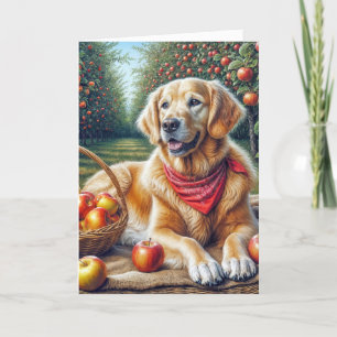 Birthday Golden Retriever in Apple Orchard Card