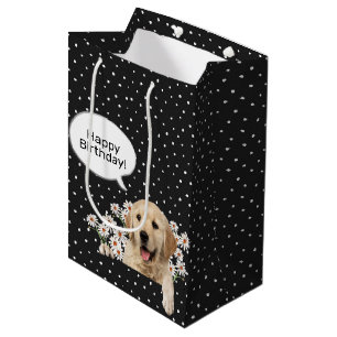 birthday Golden Retriever in daisies Medium Gift Bag