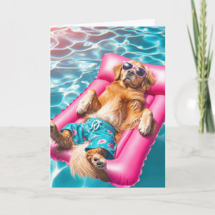 Birthday Golden Retriever Lounging Pool Mattress Card