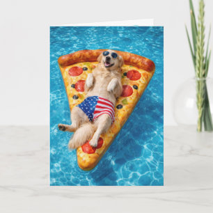 Birthday Golden Retriever on a Pizza Air Mattress Card