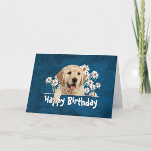 Birthday Golden Retriever on Blue Leather Card