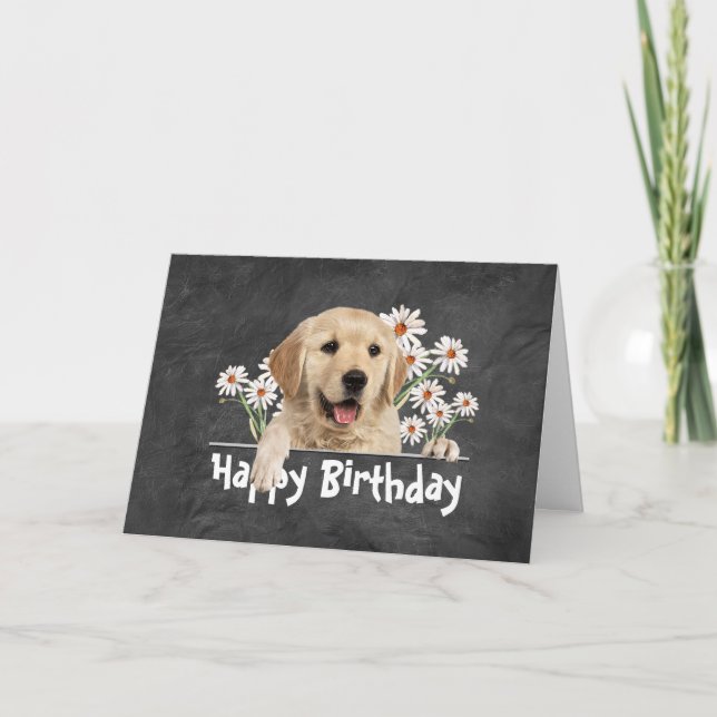 Birthday Golden Retriever on  Leather Card (Front)