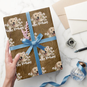 Birthday Golden Retriever on Leather Wrapping Paper