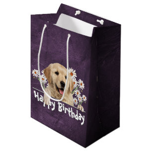 Birthday Golden Retriever On Purple Leather  Medium Gift Bag