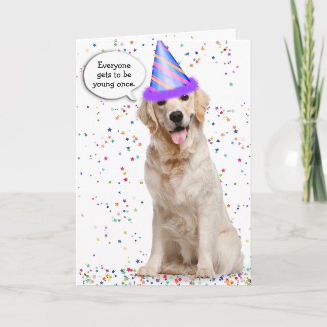 Birthday Golden Retriever on Stars Card (Front)