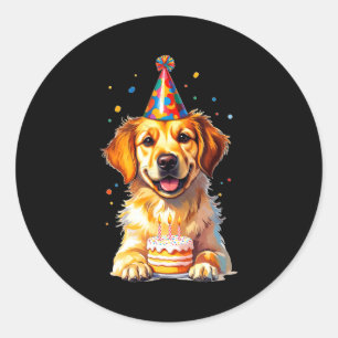 Birthday Golden Retriever, Party Dog  Classic Round Sticker