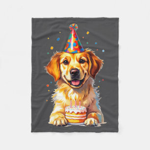 Birthday Golden Retriever, Party Dog  Fleece Blanket