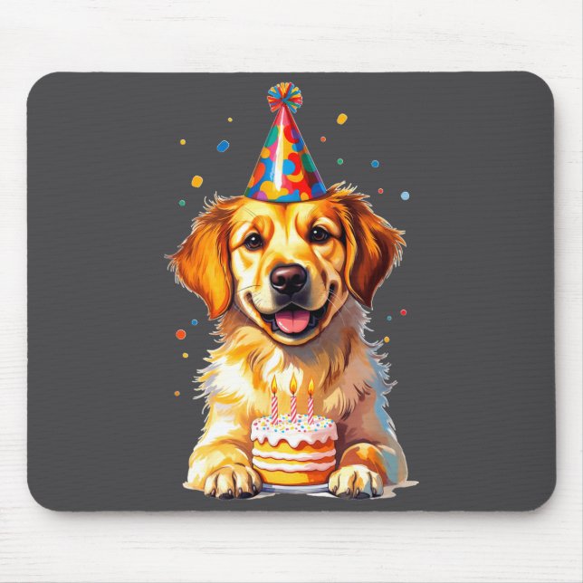 Birthday Golden Retriever, Party Dog  Mouse Pad (Front)