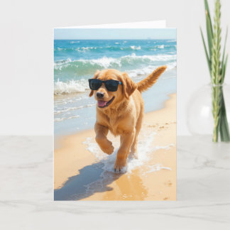 Birthday Golden Retriever Puppy Walking the Beach Card