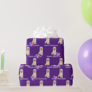 Birthday Golden Retriever Puppy With Balloons Wrapping Paper