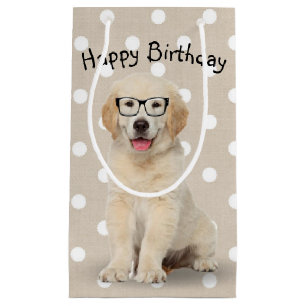 Birthday Golden Retriever Puppy with Glasses Small Gift Bag