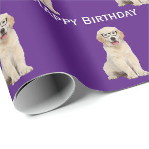Birthday Golden Retriever Puppy With Glasses Wrap Wrapping Paper