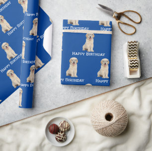 Birthday Golden Retriever Puppy With Glasses Wrapping Paper