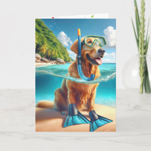 Birthday Golden Retriever Scuba Diver Card