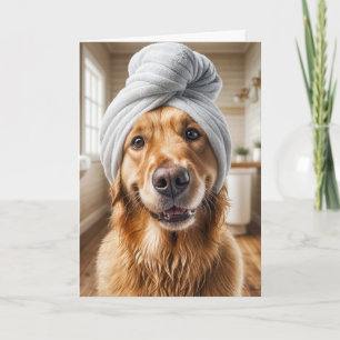 Birthday Golden Retriever Wearing a Turban Towel Card