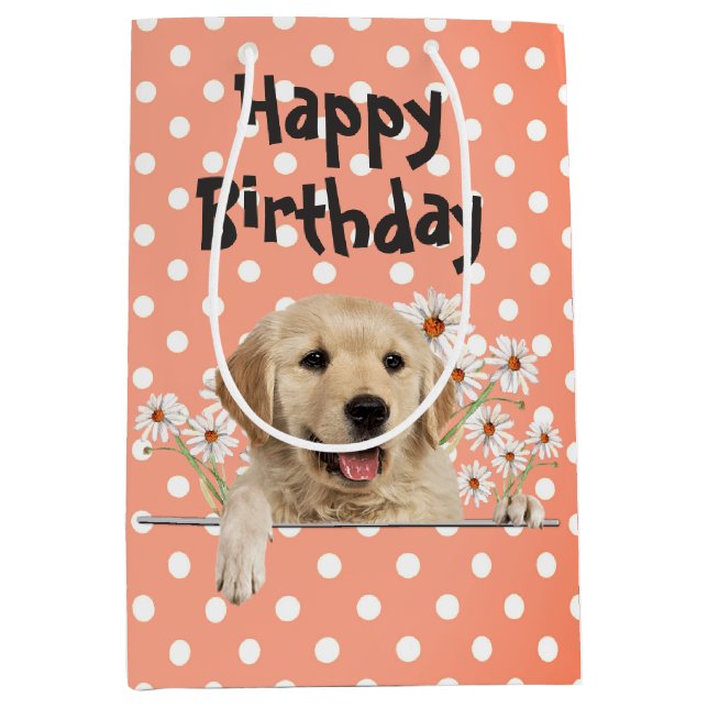Birthday Golden Retriever with Daisies  Medium Gift Bag (Front)