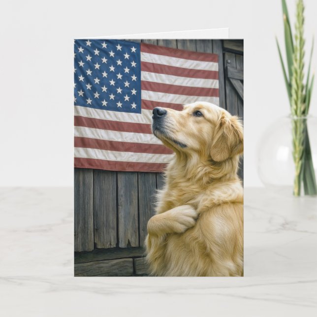 Birthday Golden Retriever With Flag Card (Front)