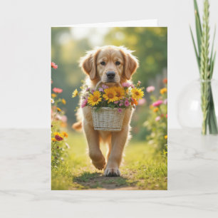 Birthday Golden Retriever With Flower Basket Card