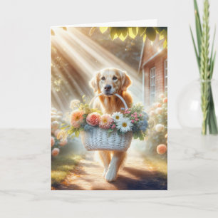 Birthday Golden Retriever With Flower Basket Card