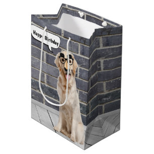Birthday Golden Retriever with Moustache Mask Smal Medium Gift Bag