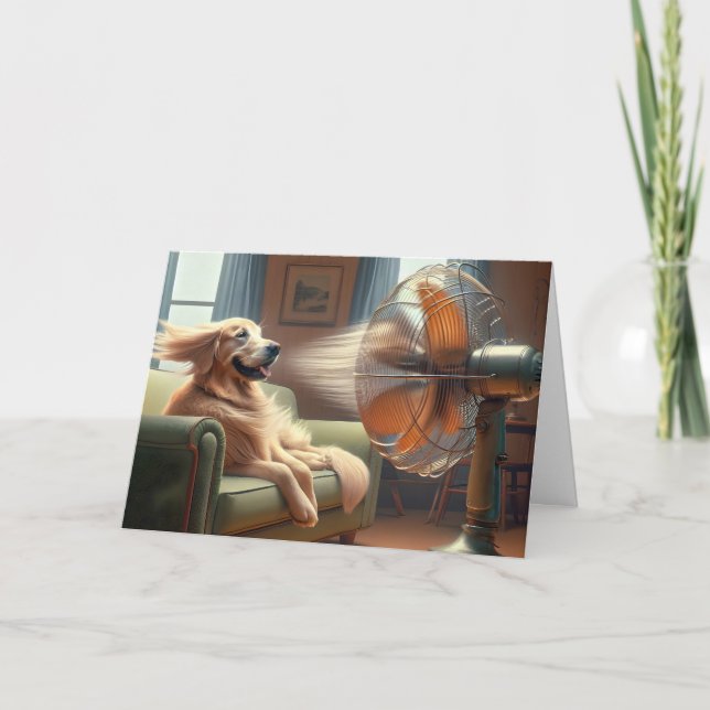 Birthday Golden Retriever With Retro Fan Card (Front)