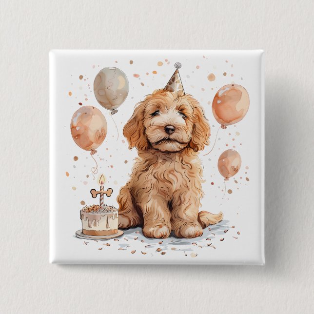 Birthday Goldendoodle Dog Birthday Cake 15 Cm Square Badge (Front)