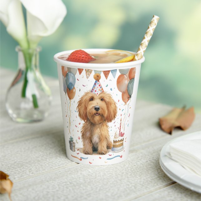 Birthday Goldendoodle Dog Paper Cups (Insitu)