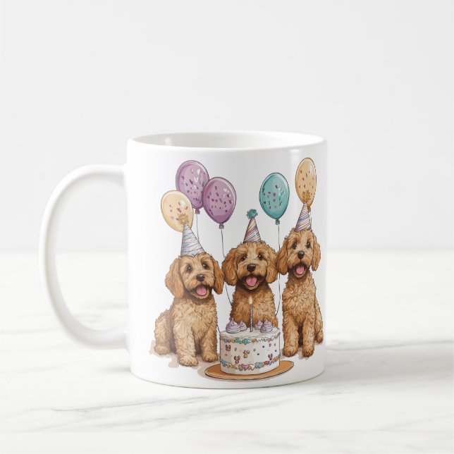 Birthday Goldendoodle Dogs Birthday Cake Coffee Mug (Left)