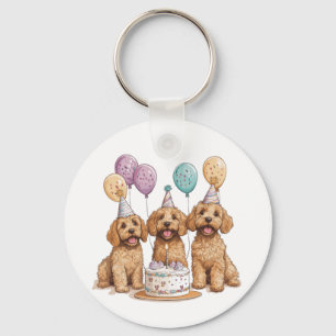 Birthday Goldendoodle Dogs Birthday Cake Key Ring
