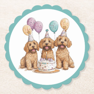 Birthday Goldendoodle Dogs Birthday Cake Paper Coaster