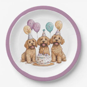 Birthday Goldendoodle Dogs Birthday Cake Paper Plate