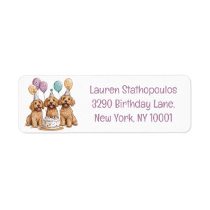 Birthday Goldendoodle Dogs Birthday Cake Return Address Label