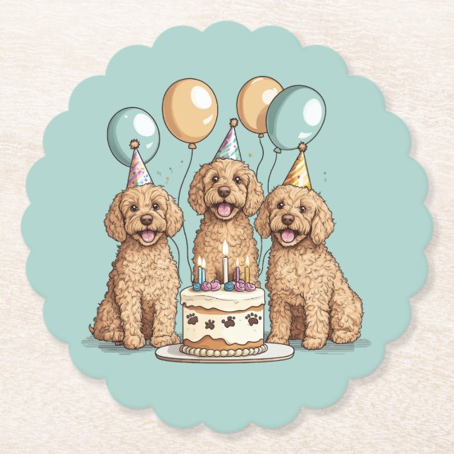 Birthday Goldendoodle Dogs Paper Coaster (Front)
