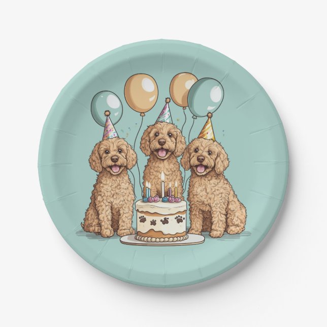 Birthday Goldendoodle Dogs Paper Plate (Front)